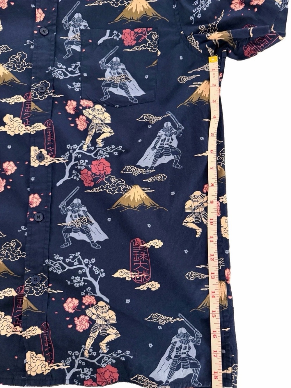 Star Wars Navy Short Sleeve Samurai Print Button-Up Shirt - Picture 6 of 6